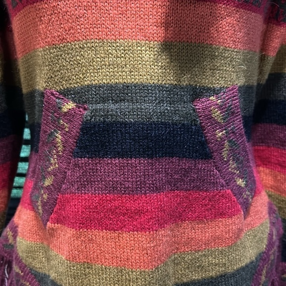 Alpaca Fina Women’s Hooded Pullover Striped w Fringe 100% Alpaca Wool Sweater XS - Picture 8 of 9